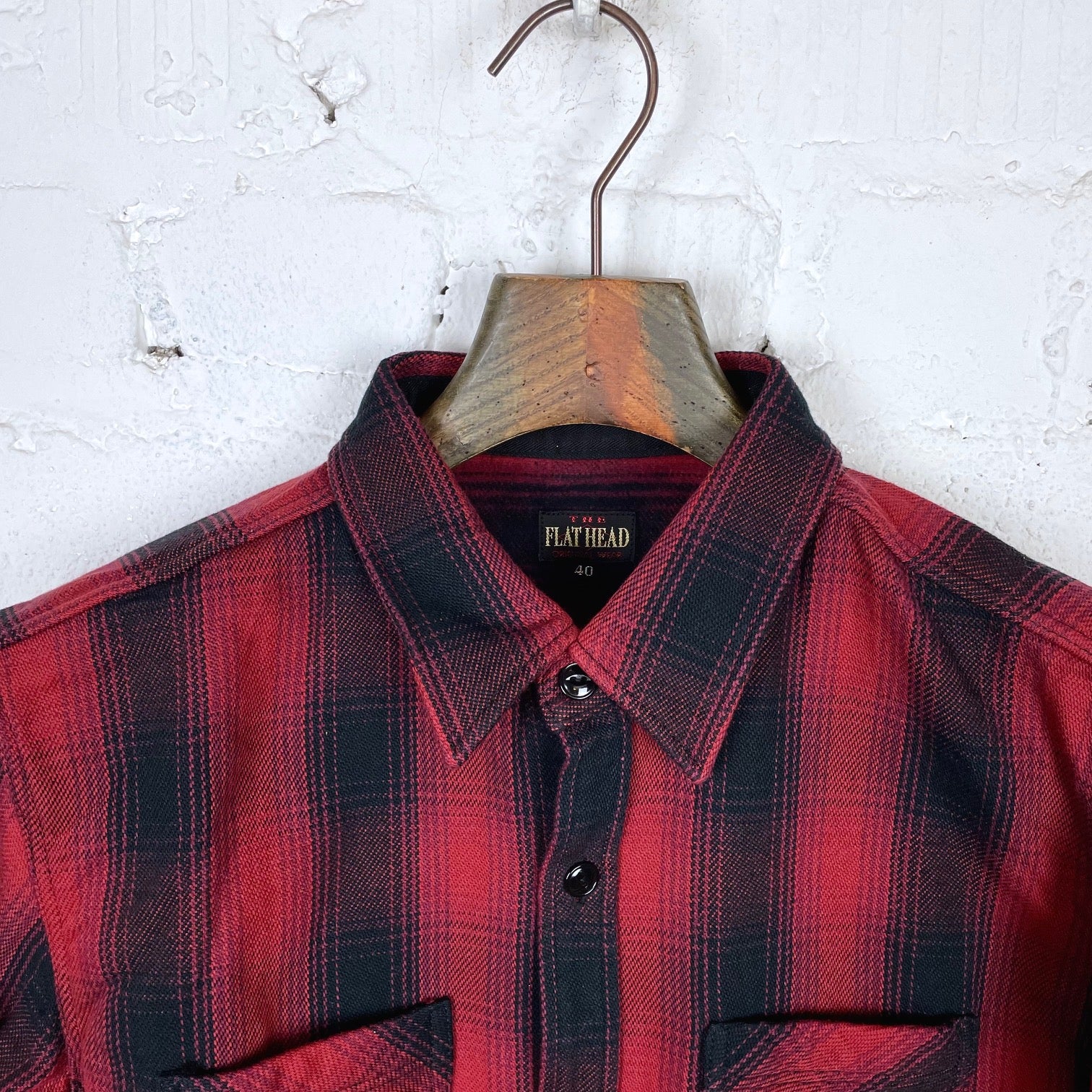the flat head | ombre heavy flannel shirt - red - black - Image 4
