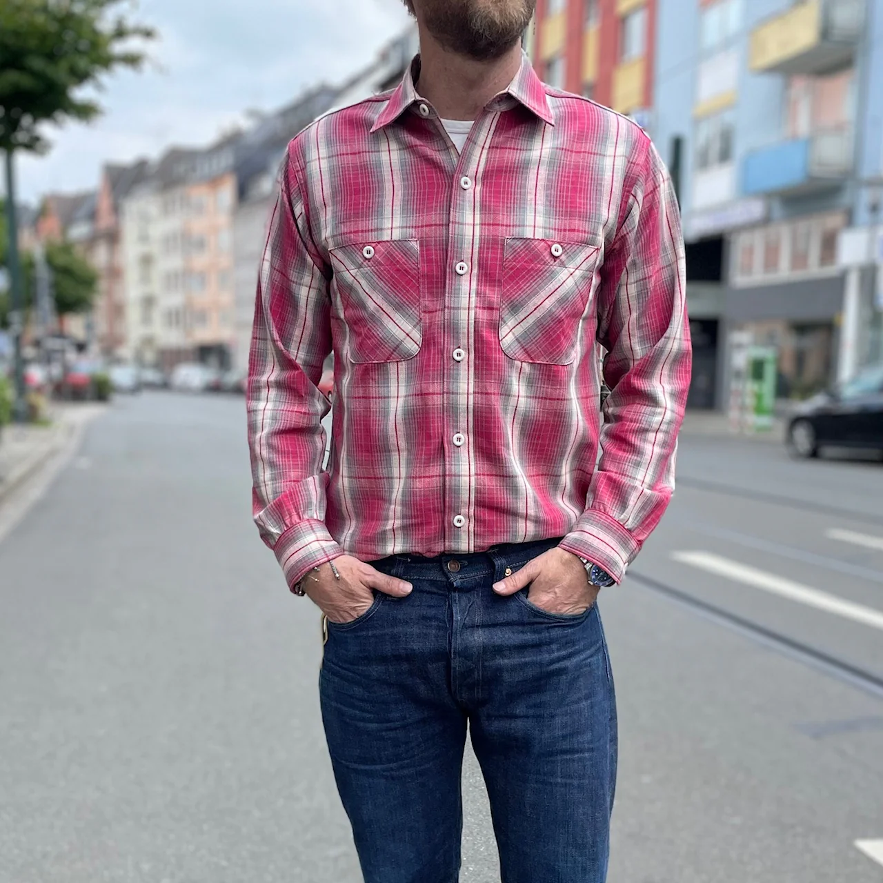 the real mccoy's | 8hu ombre check summer flannel shirt pink - Image 2