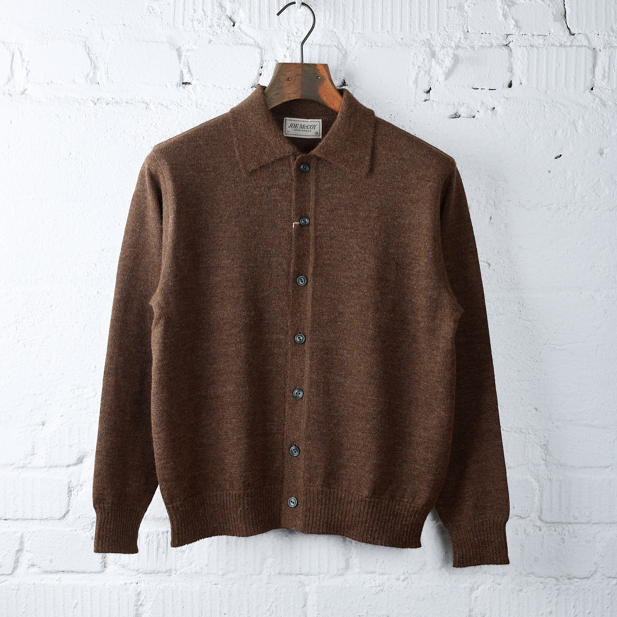 the real mccoy's | alpaca wool collar knit cardigan - brown