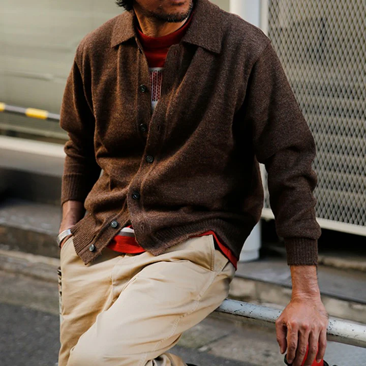 the real mccoy's | alpaca wool collar knit cardigan - brown - Image 2