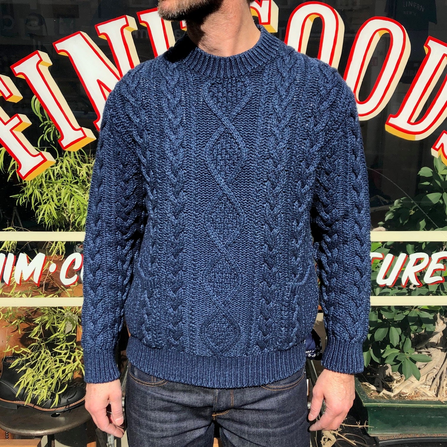 the real mccoy's | indigo aran crewneck sweater - Image 2