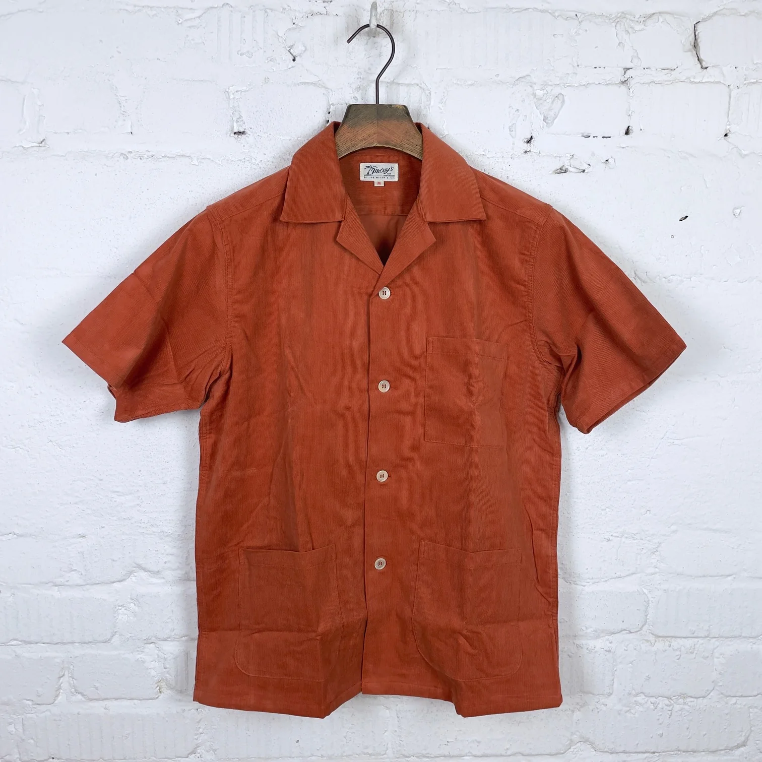 the real mccoy's | open collar resort s-s shirt - summer corduroy salmon