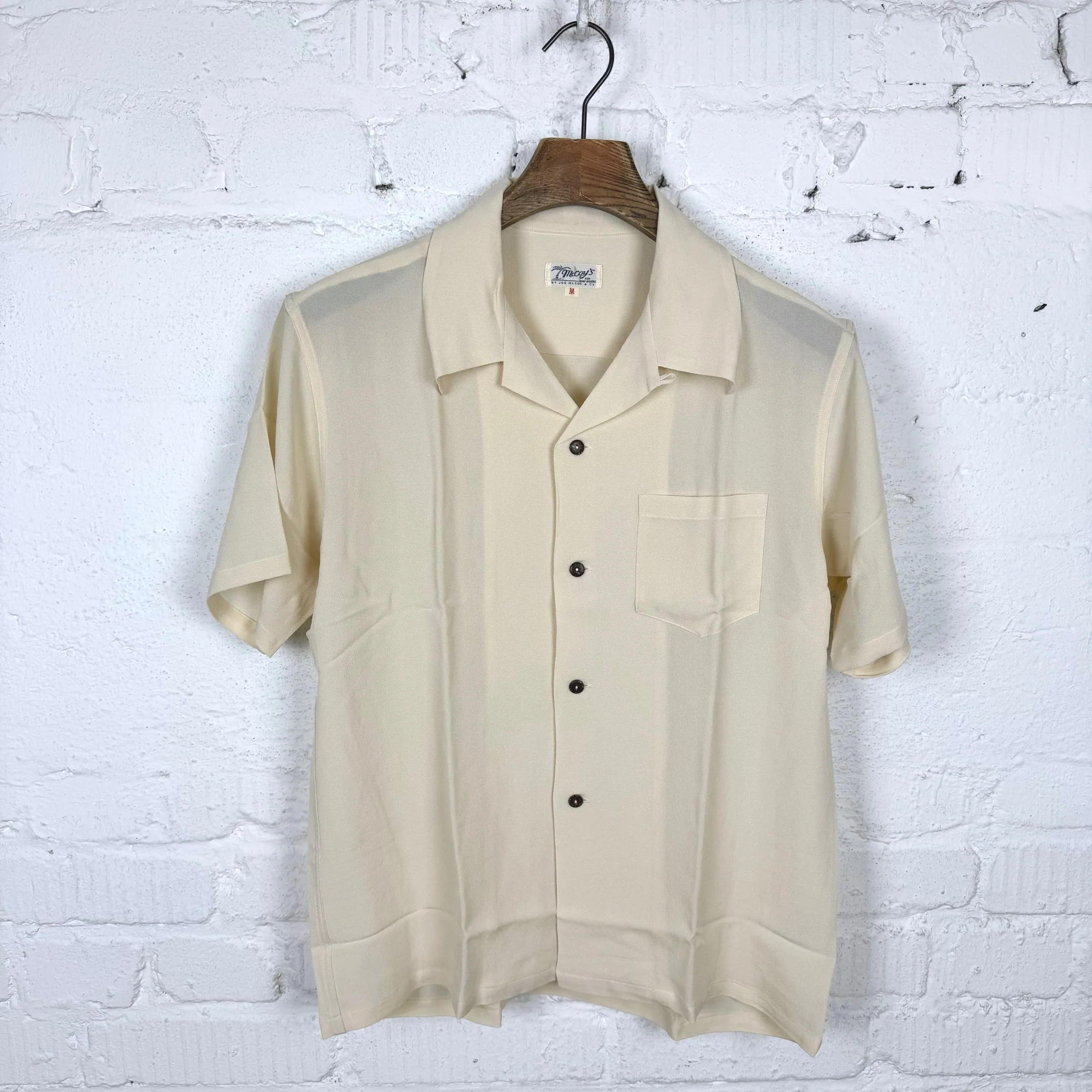 the real mccoy's | silk rayon open collar shirt - ecru