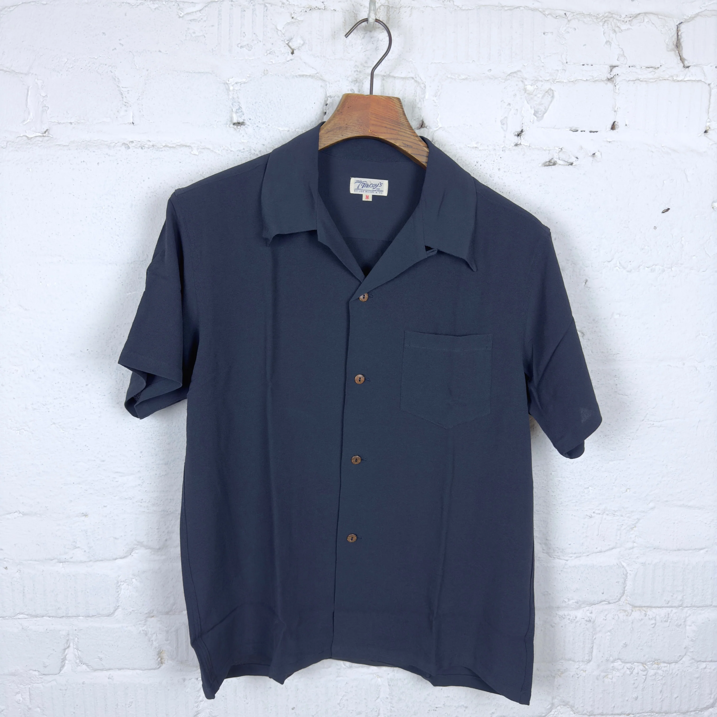 the real mccoy's | silk rayon open collar shirt - navy