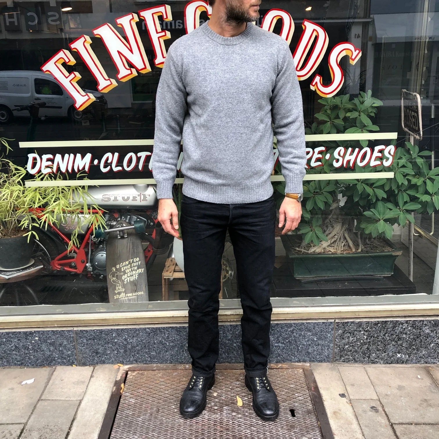 the real mccoy's | wool crewneck sweater gray - Image 3