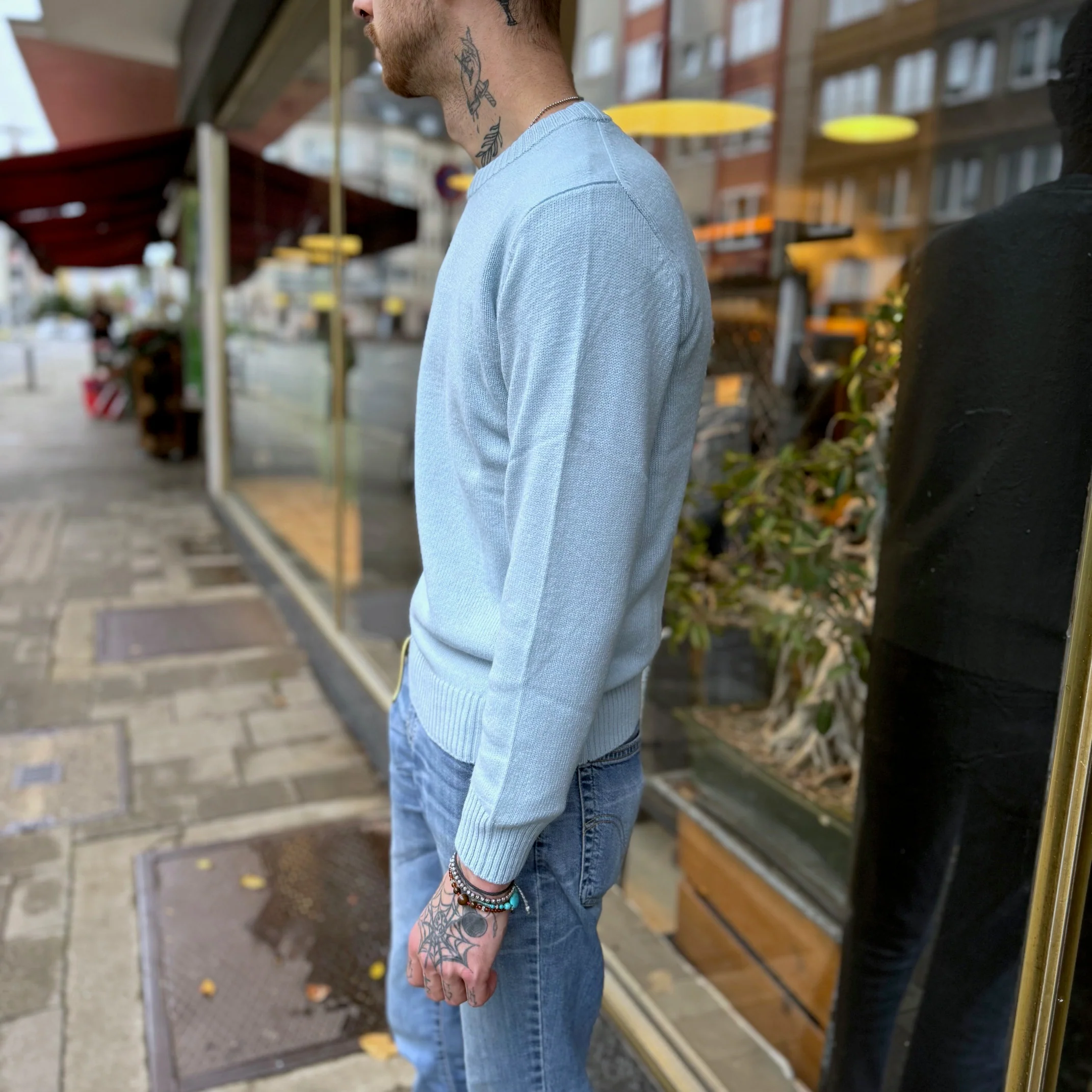 the real mccoy's | wool crewneck sweater light blue - Image 3