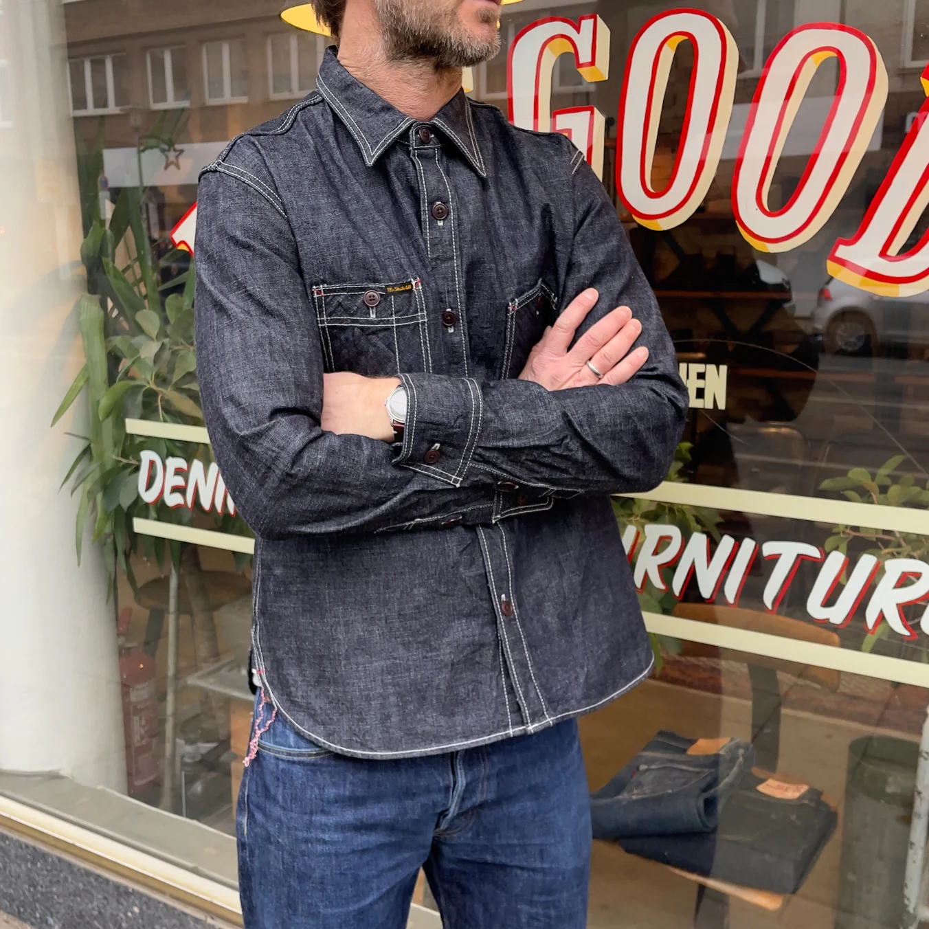 the strike gold | sgs001 10oz slub selvedge denim work shirt - Image 3