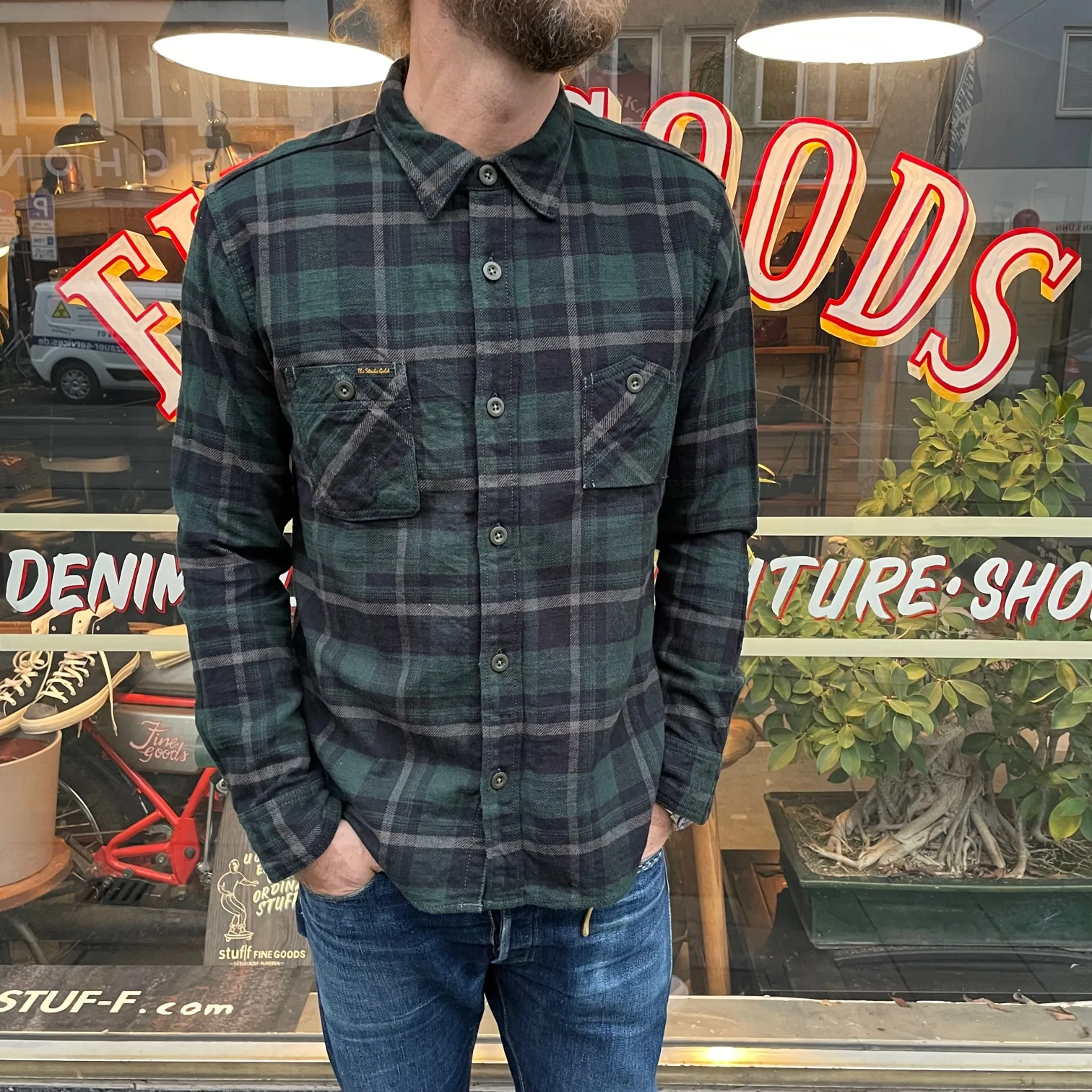 the strike gold | sgs2202 brushed flannel check work shirt green - Image 3