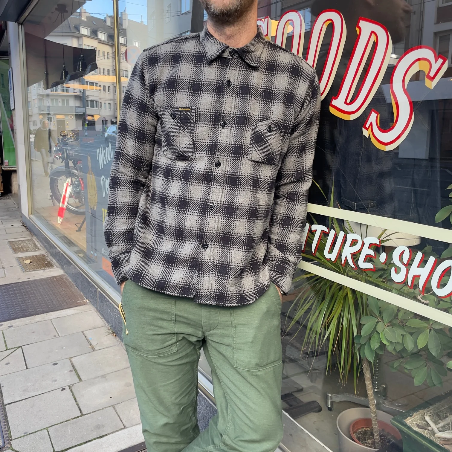 the strike gold | sgs2203 recycled cotton flannel mixed nep check work shirt gray - Image 2