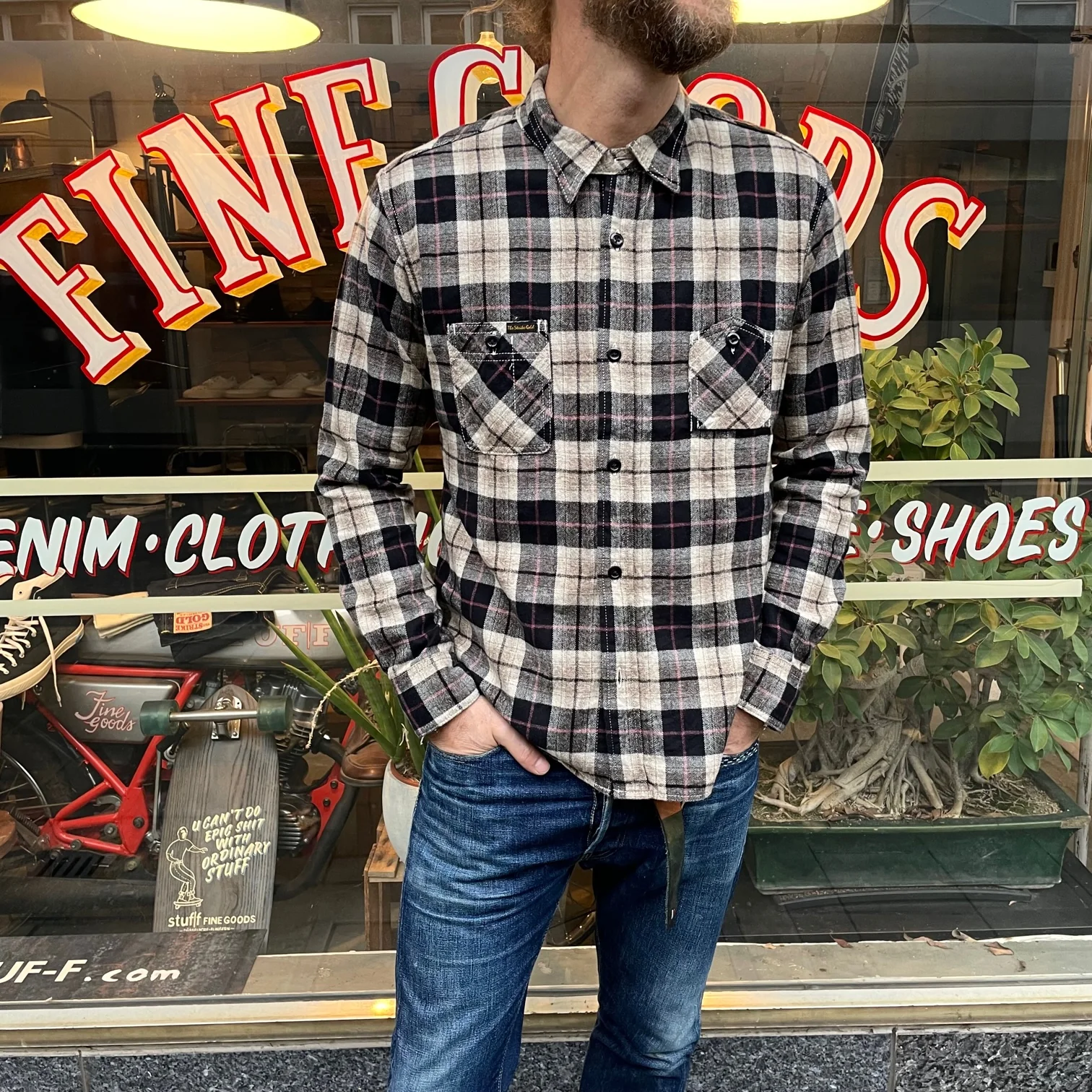 the strike gold | sgs2205 brushed soft flannel check work shirt black - Image 3