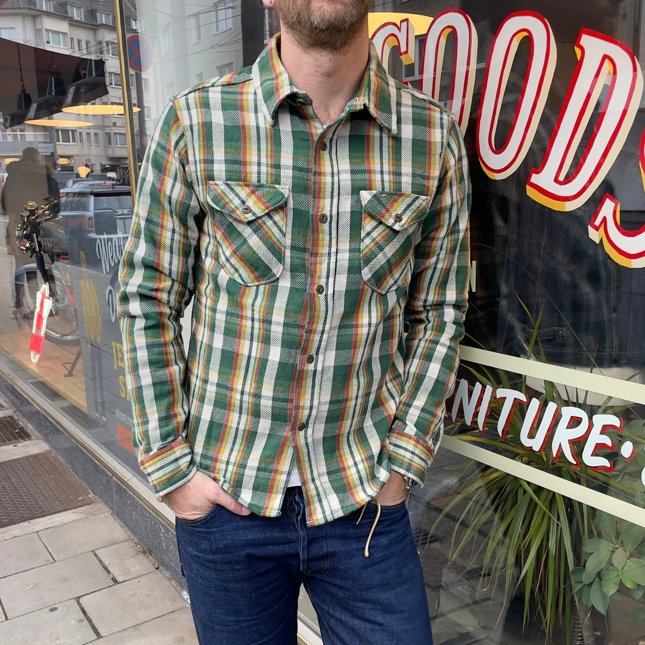 ues | 502351 heavy flannel shirt green - Image 3
