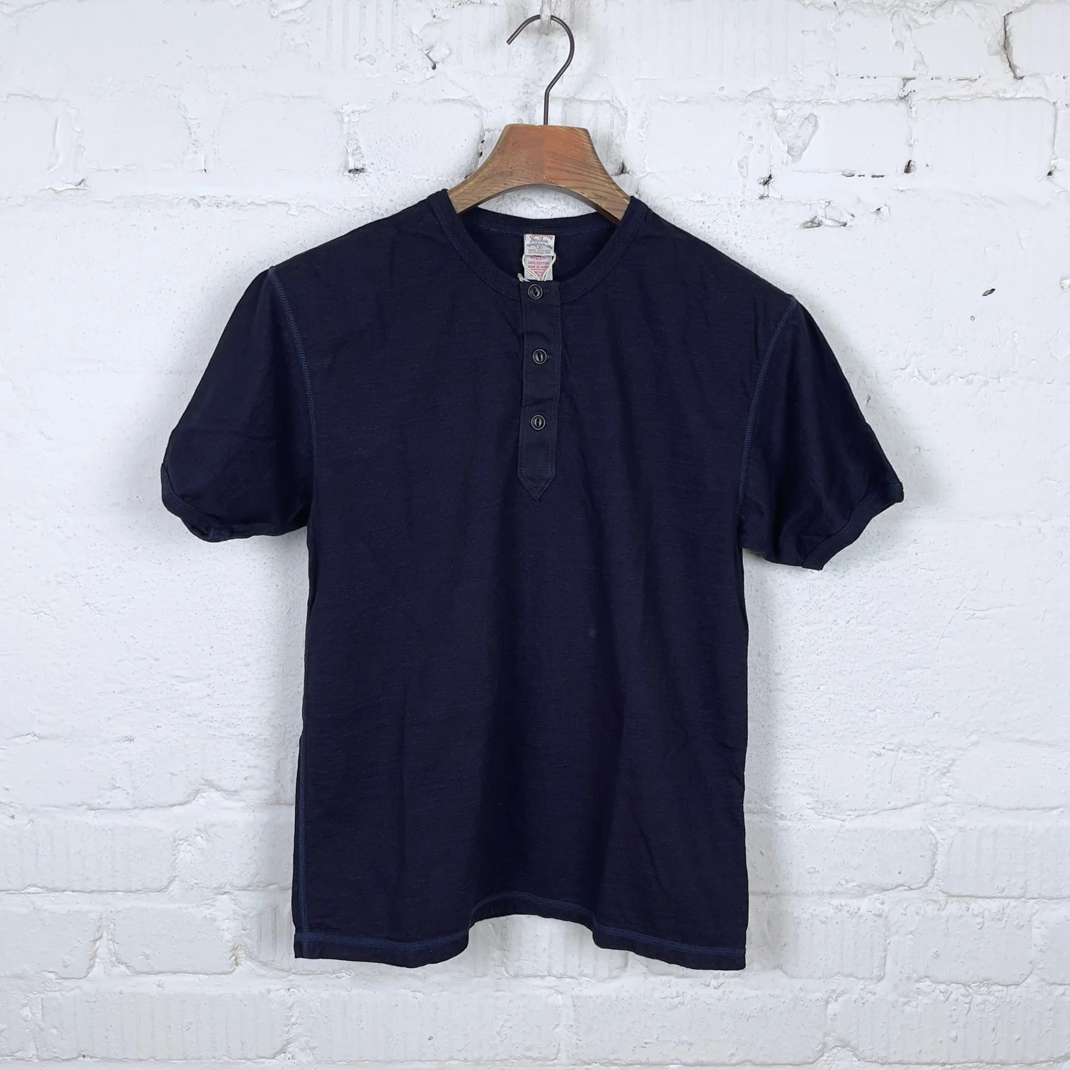 ues | indigo henley neck t-shirt