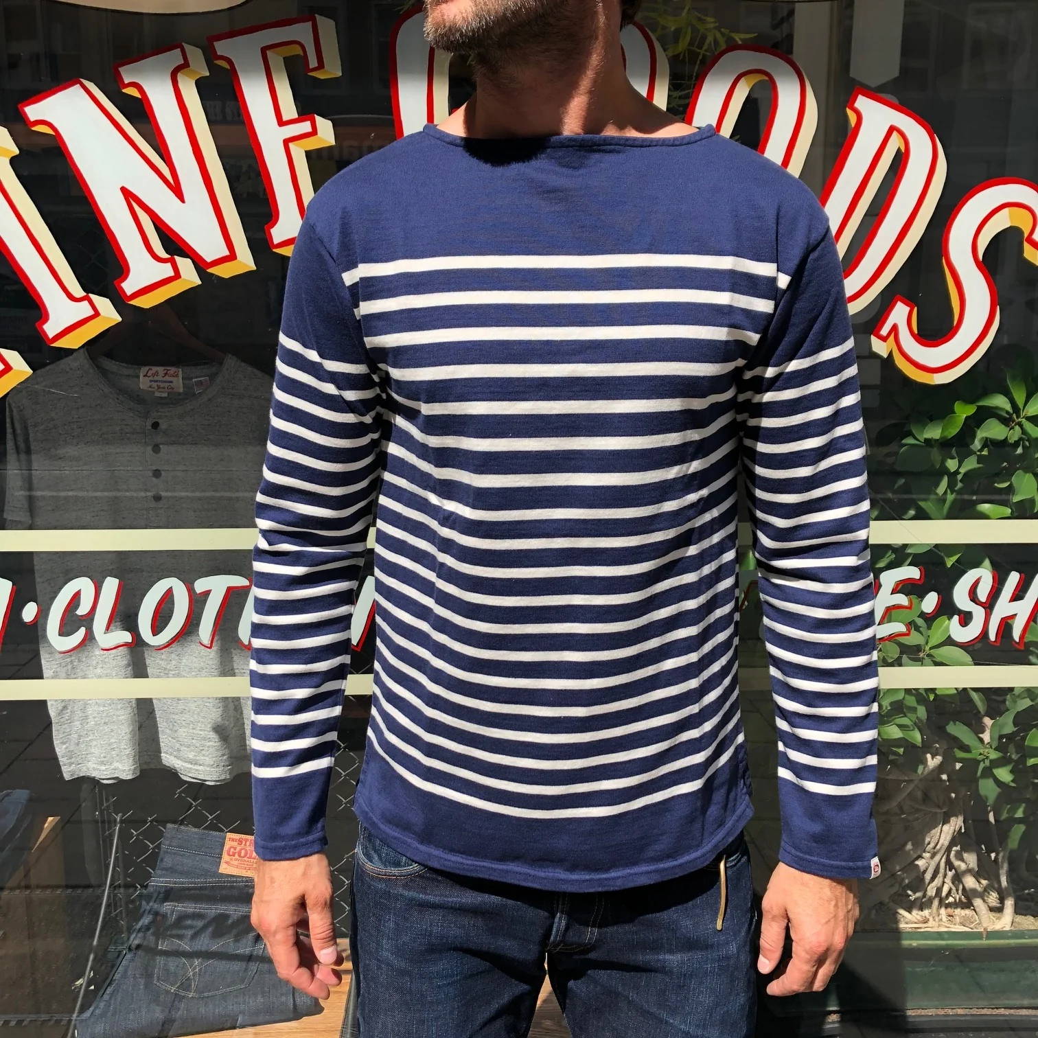 ues | long sleeve stripe t-shirt navy - Image 2