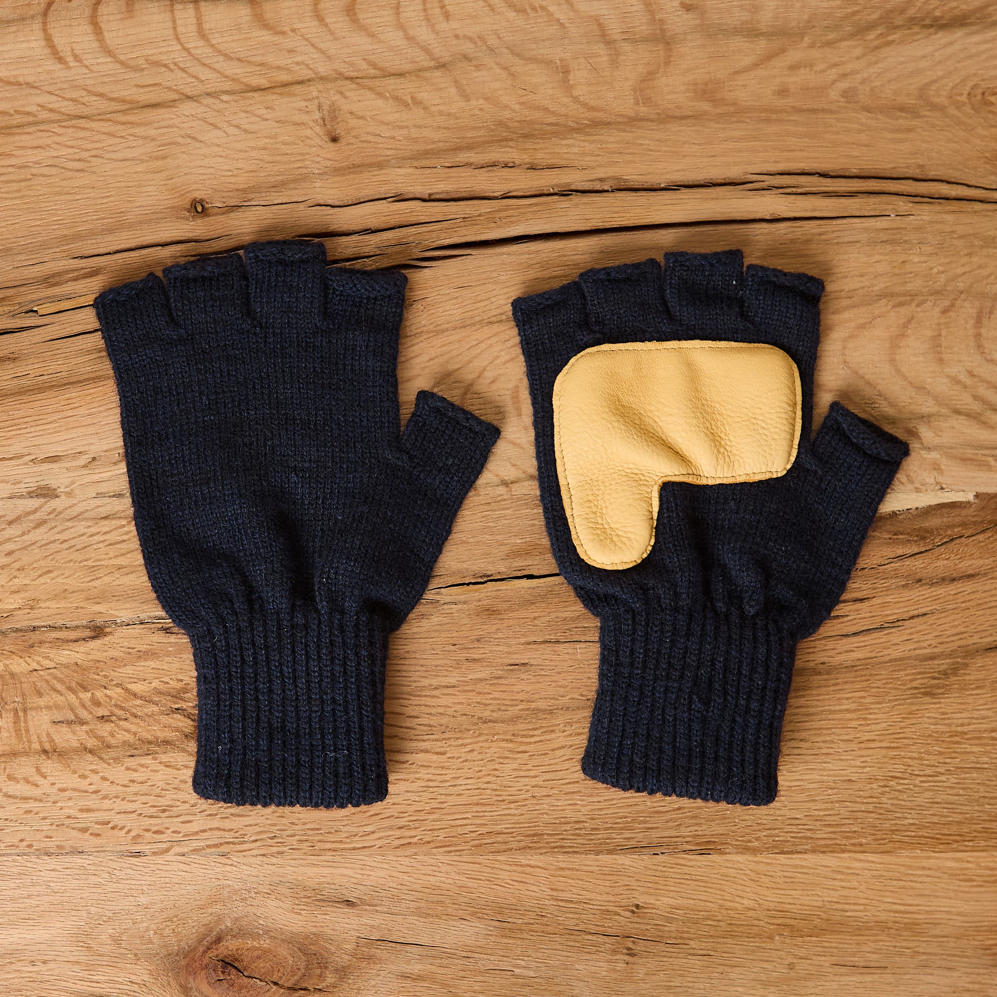 upstate stock | navy melange fingerless glove with natural deerskin