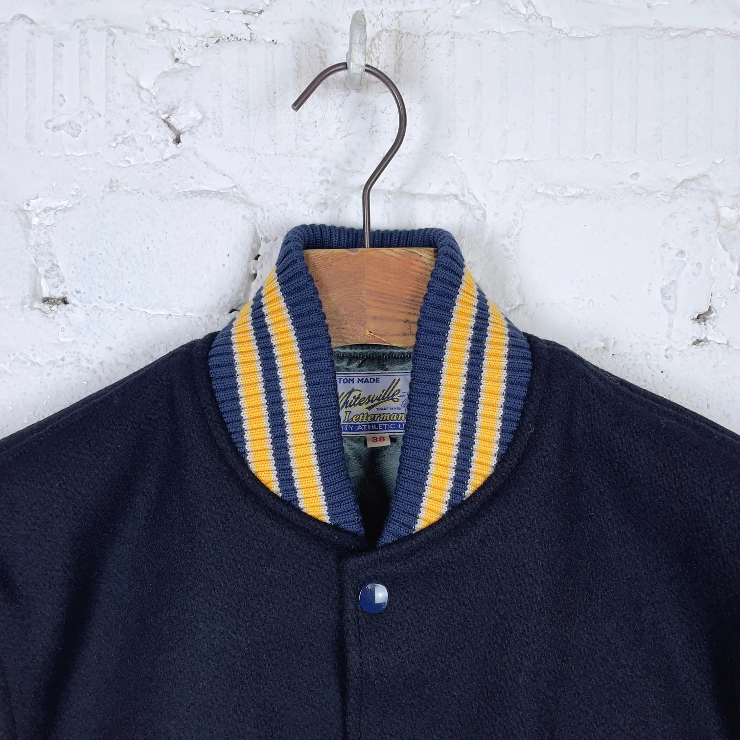 whitesville | 30oz wool melton award jacket “solid” - navy x gold - Image 3
