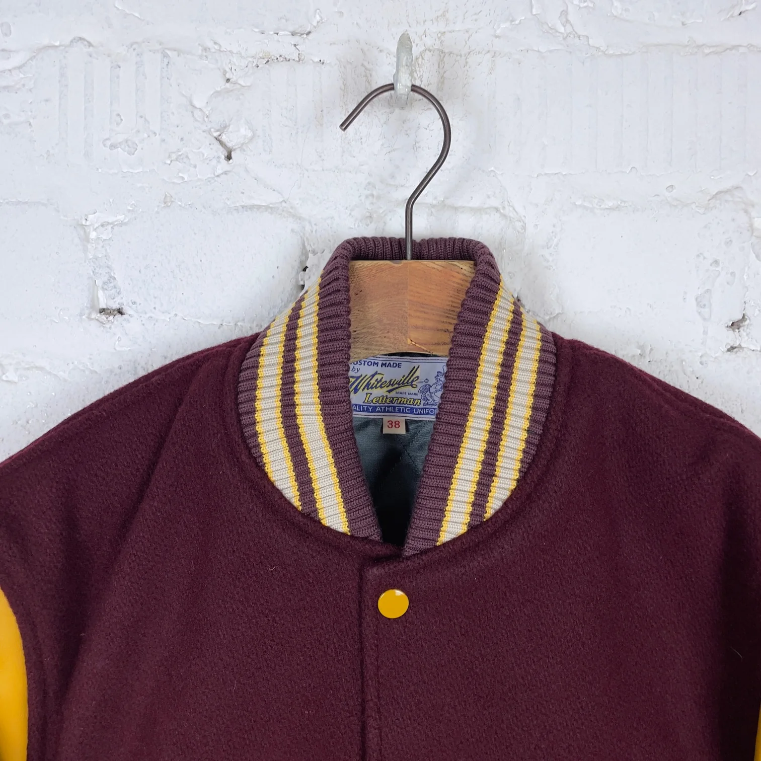 whitesville | 30oz wool melton award jacket “solid” - wine x gold - Image 3