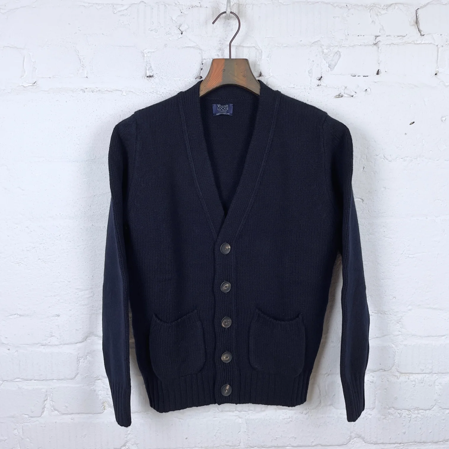 william lockie x stuf|f | lonny 2-pocket cardigan lambswool - dk. navy