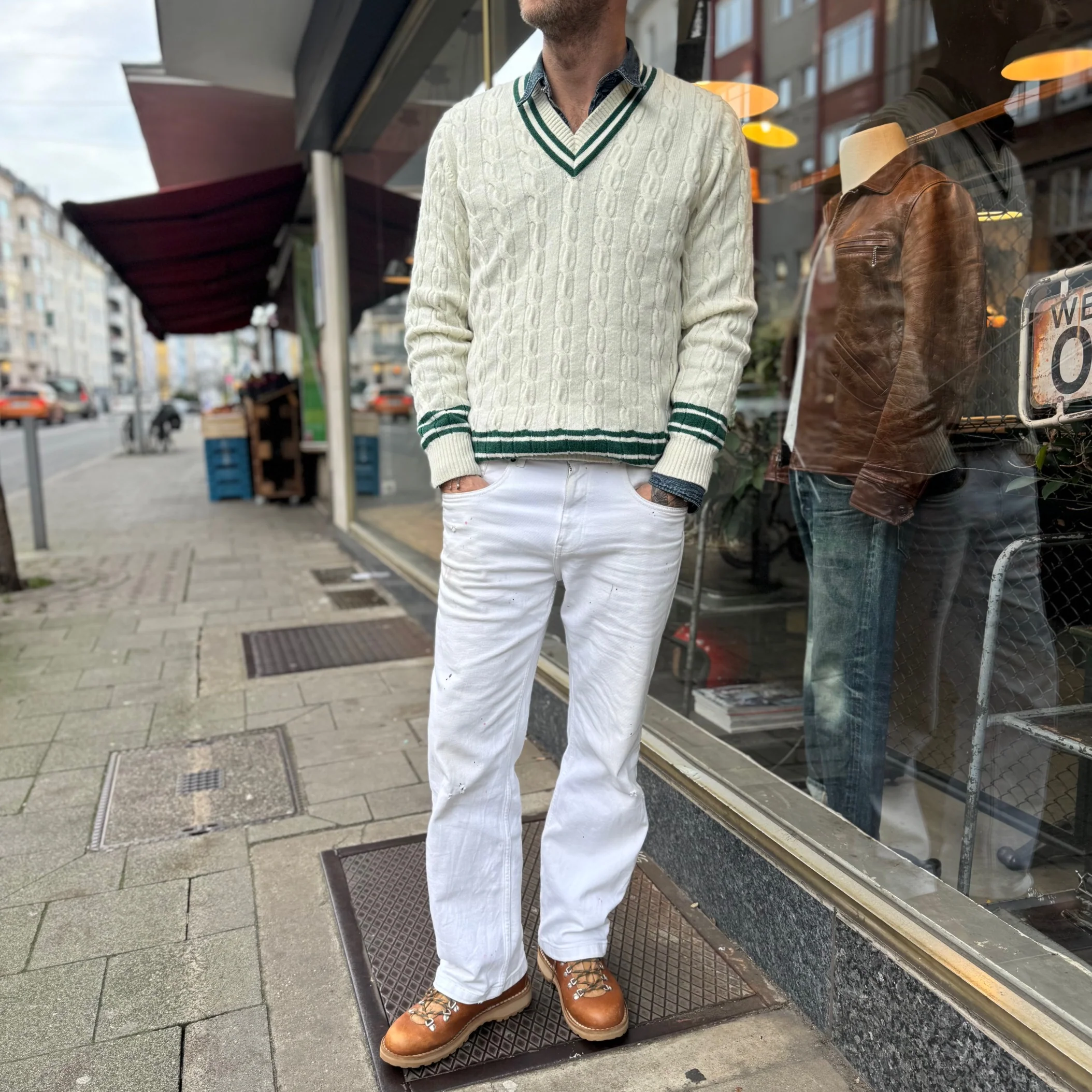 william lockie x stuf|f | super geelong cricket cable knit sweater - ecru/cossack green - Image 3