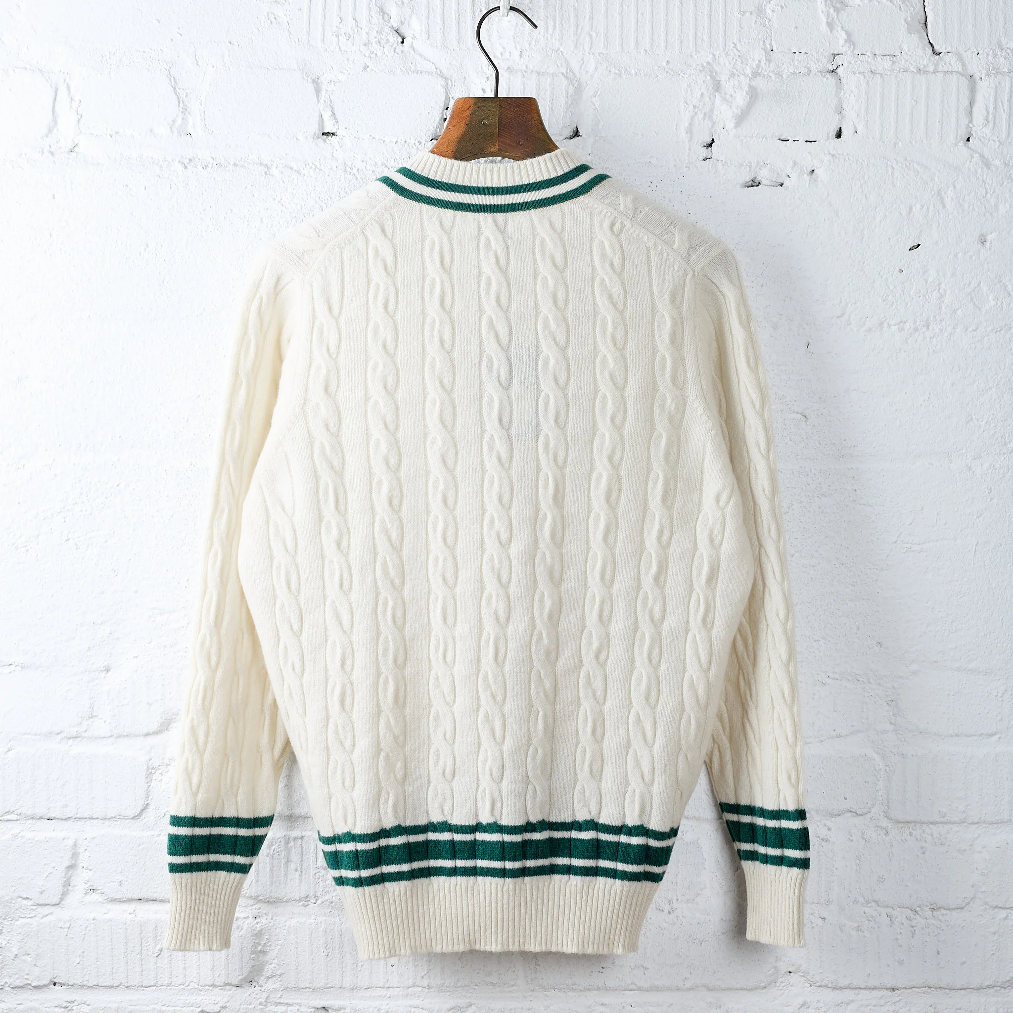 william lockie x stuf|f | super geelong cricket cable knit sweater - ecru/cossack green - Image 4