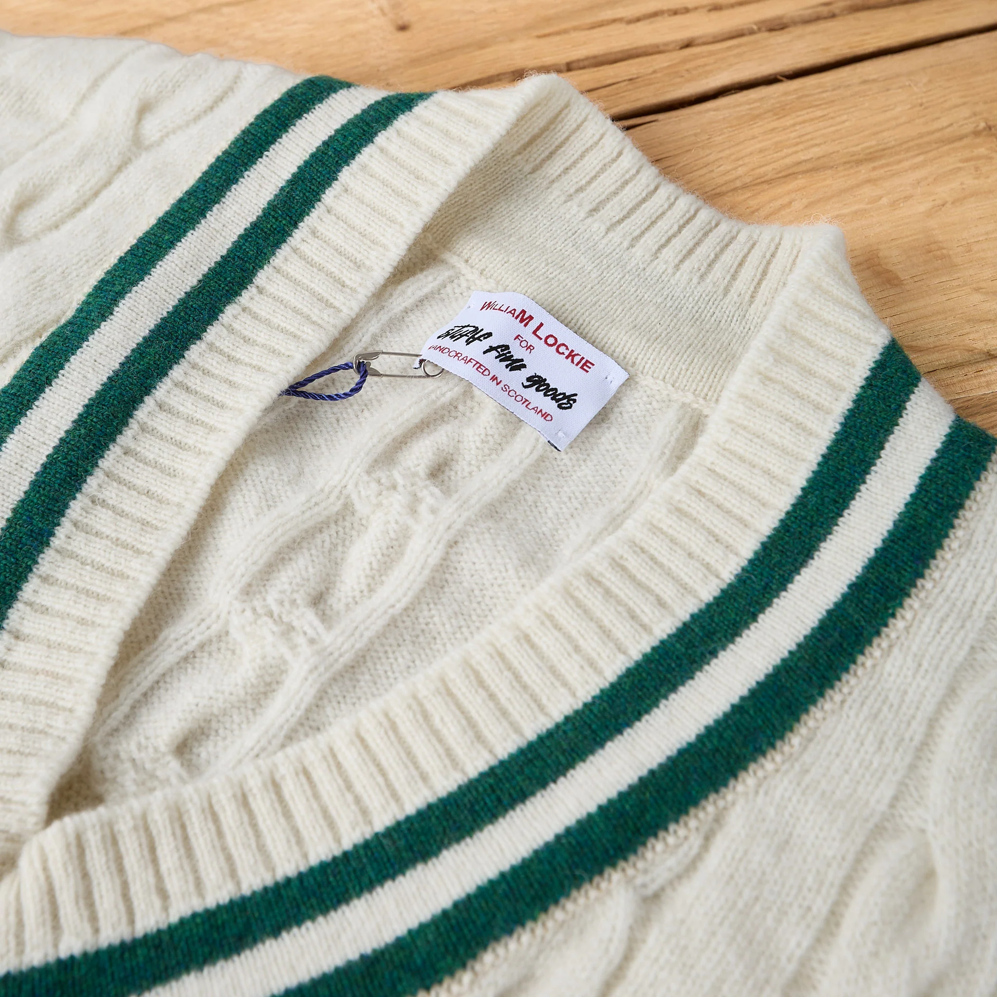 william lockie x stuf|f | super geelong cricket cable knit sweater - ecru/cossack green - Image 5