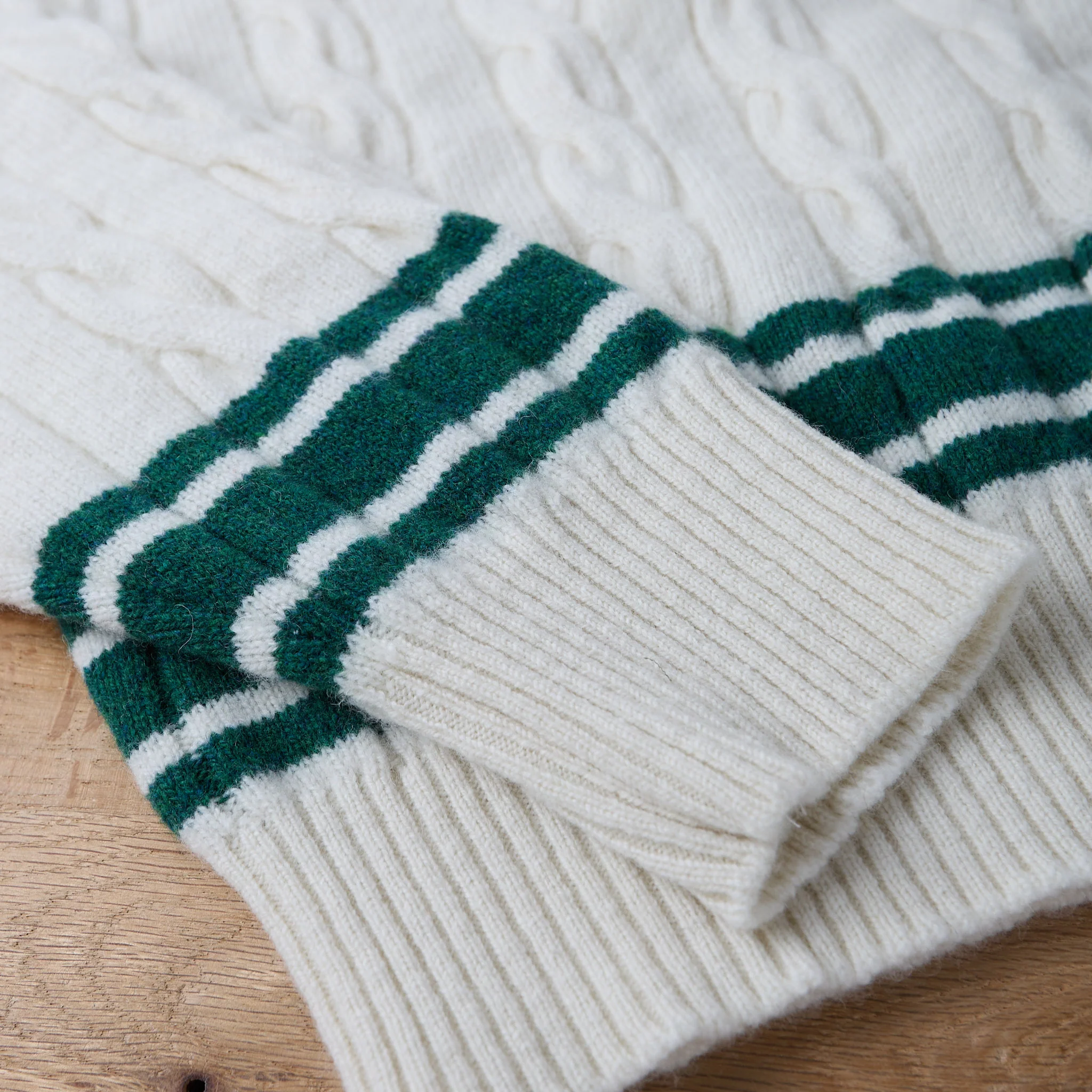 william lockie x stuf|f | super geelong cricket cable knit sweater - ecru/cossack green - Image 6