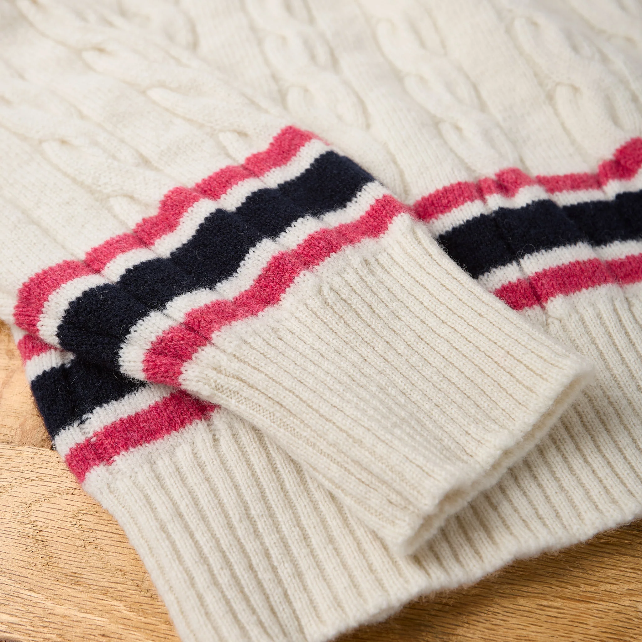 william lockie x stuf|f | super geelong cricket cable knit sweater - ecru/rouge/navy - Image 6