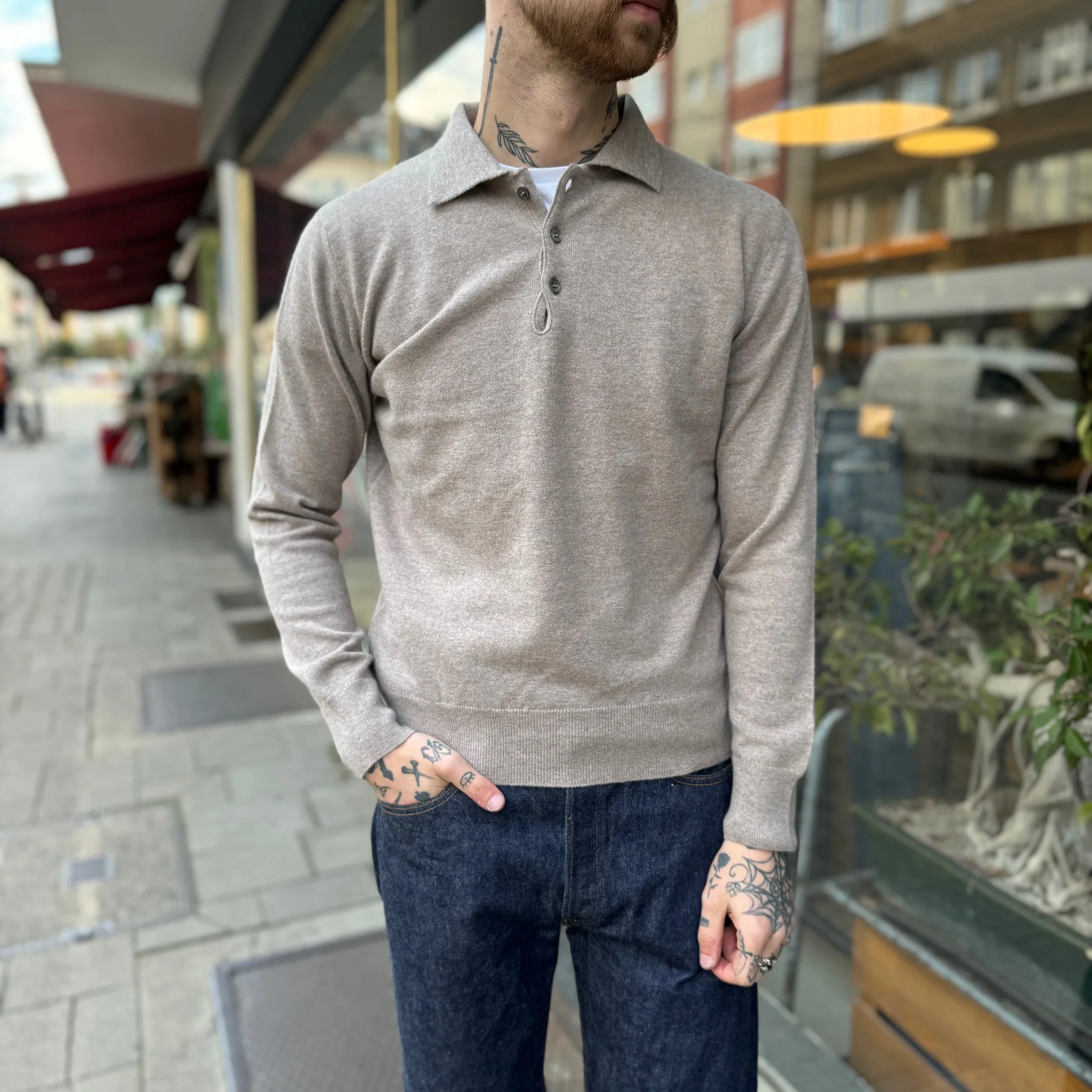 william lockie x stuf|f | super geelong knit polo - mushroom - Image 2