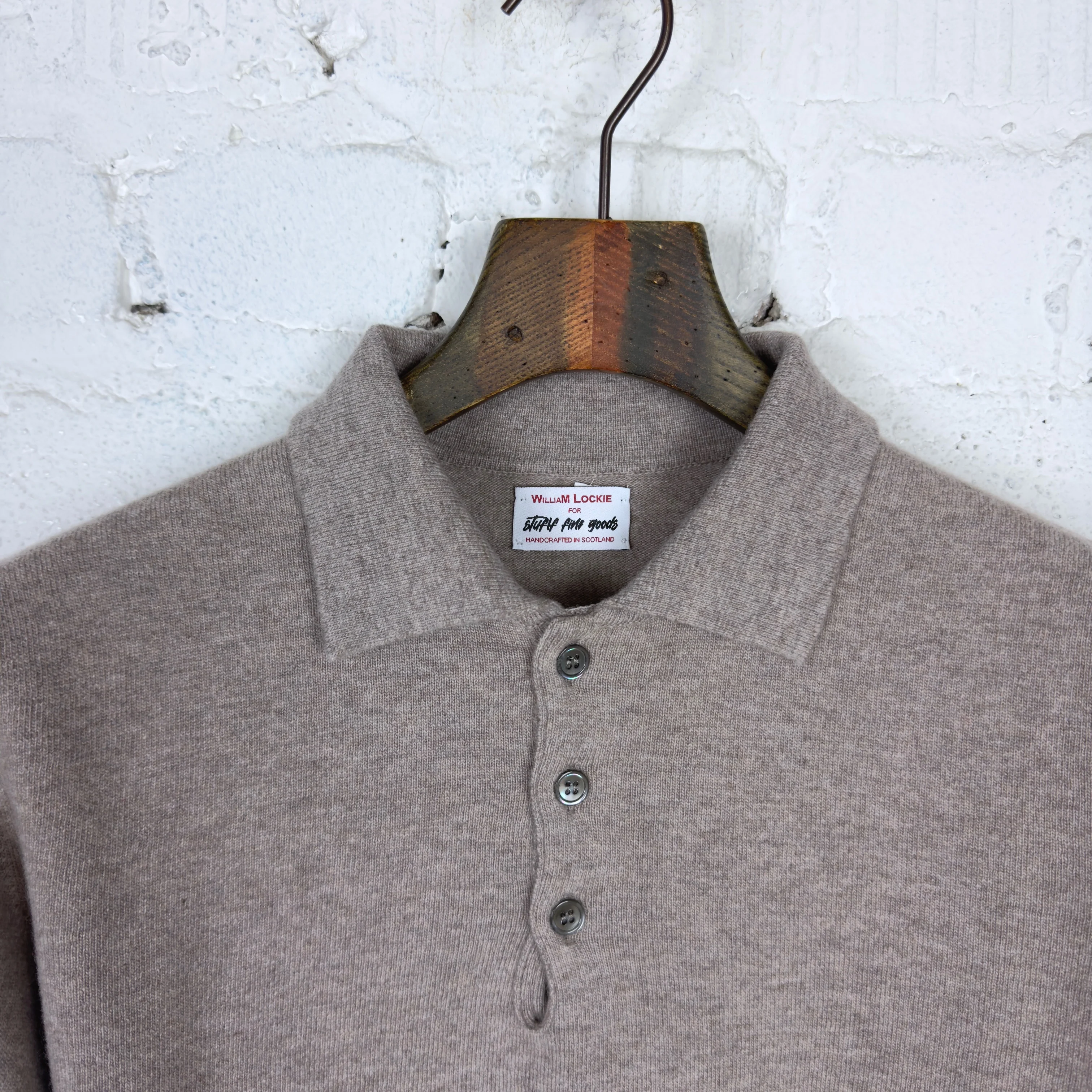 william lockie x stuf|f | super geelong knit polo - mushroom - Image 3