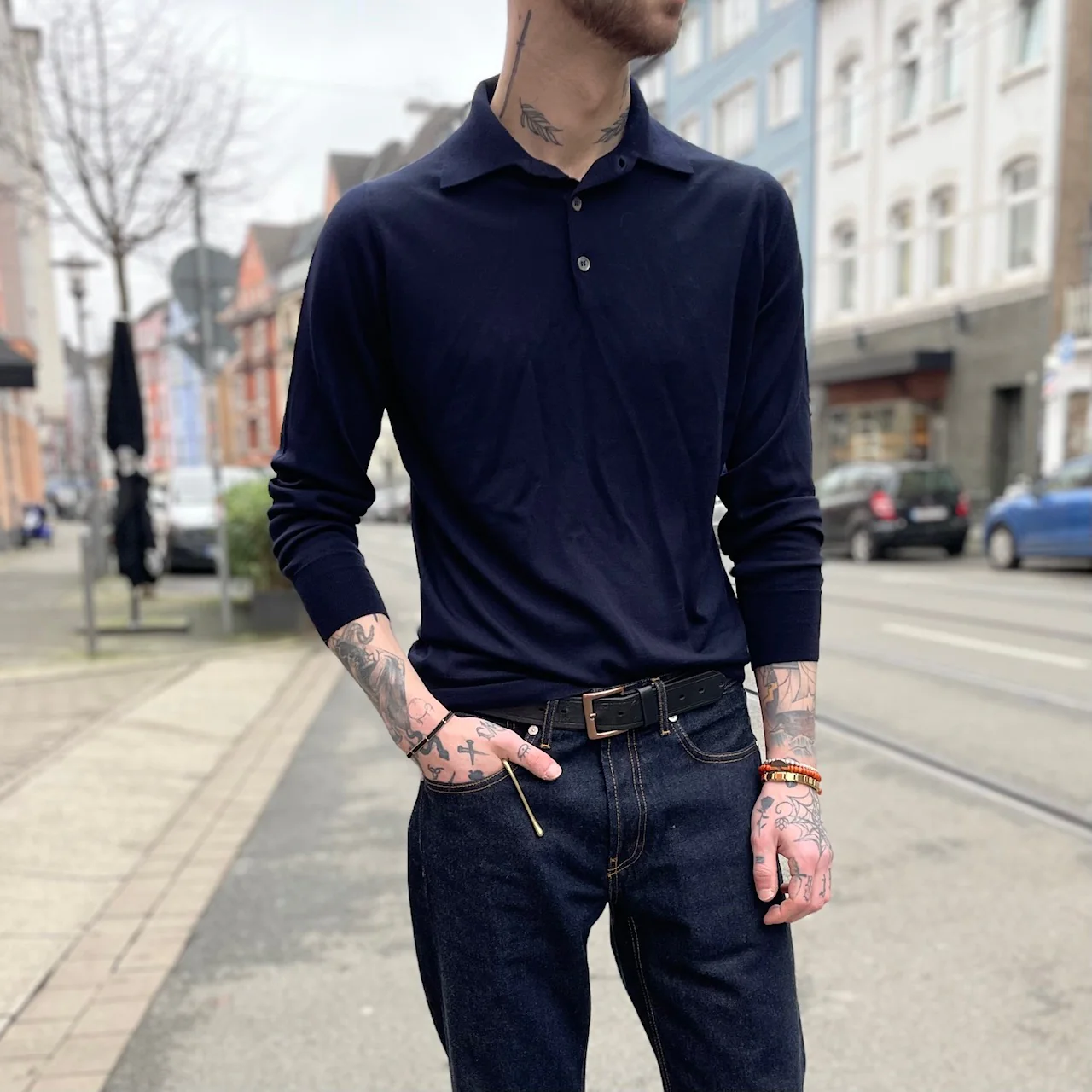 william lockie x stuf|f | vintage devon merino knit polo - notte - Image 3