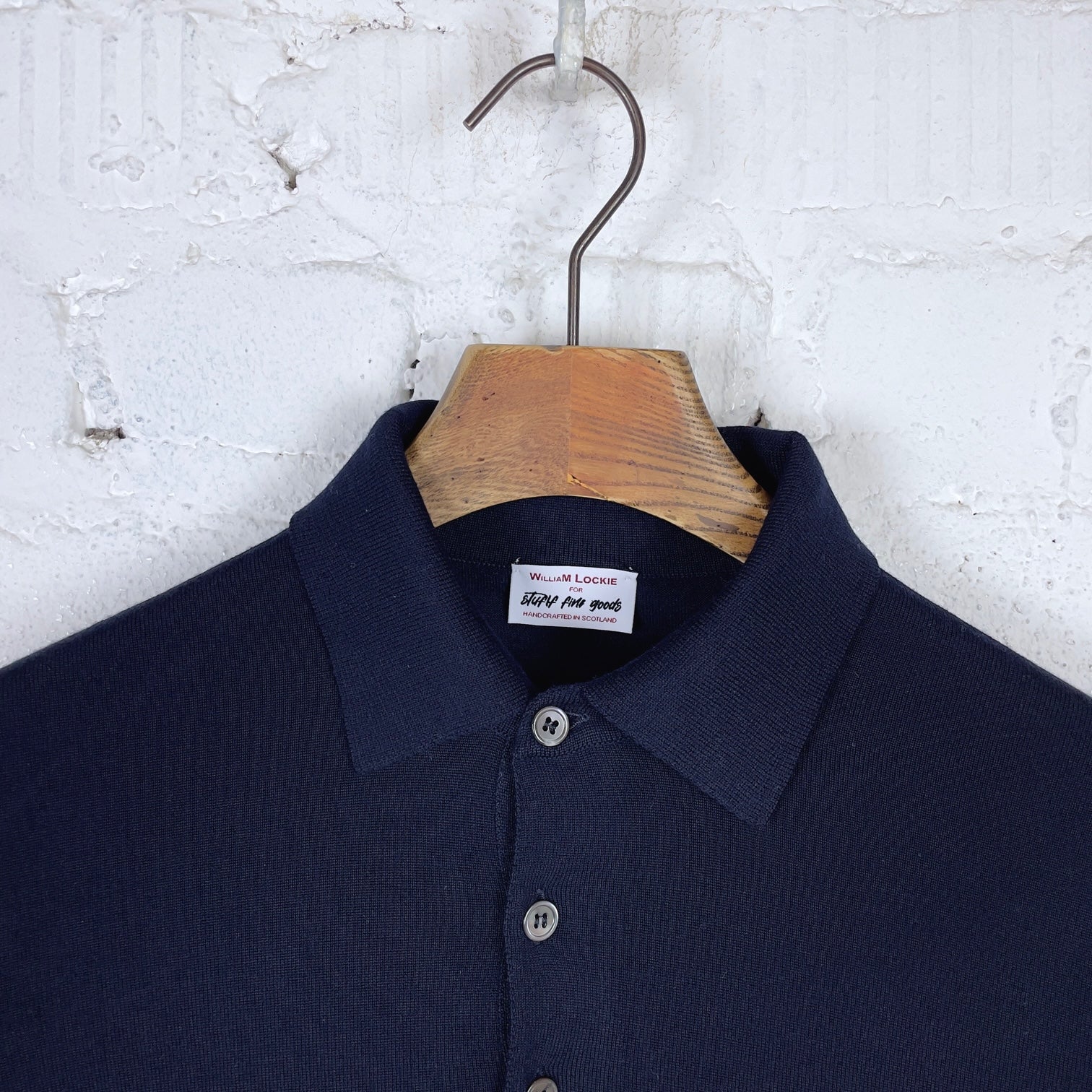 william lockie x stuf|f | vintage devon merino knit polo - notte - Image 4