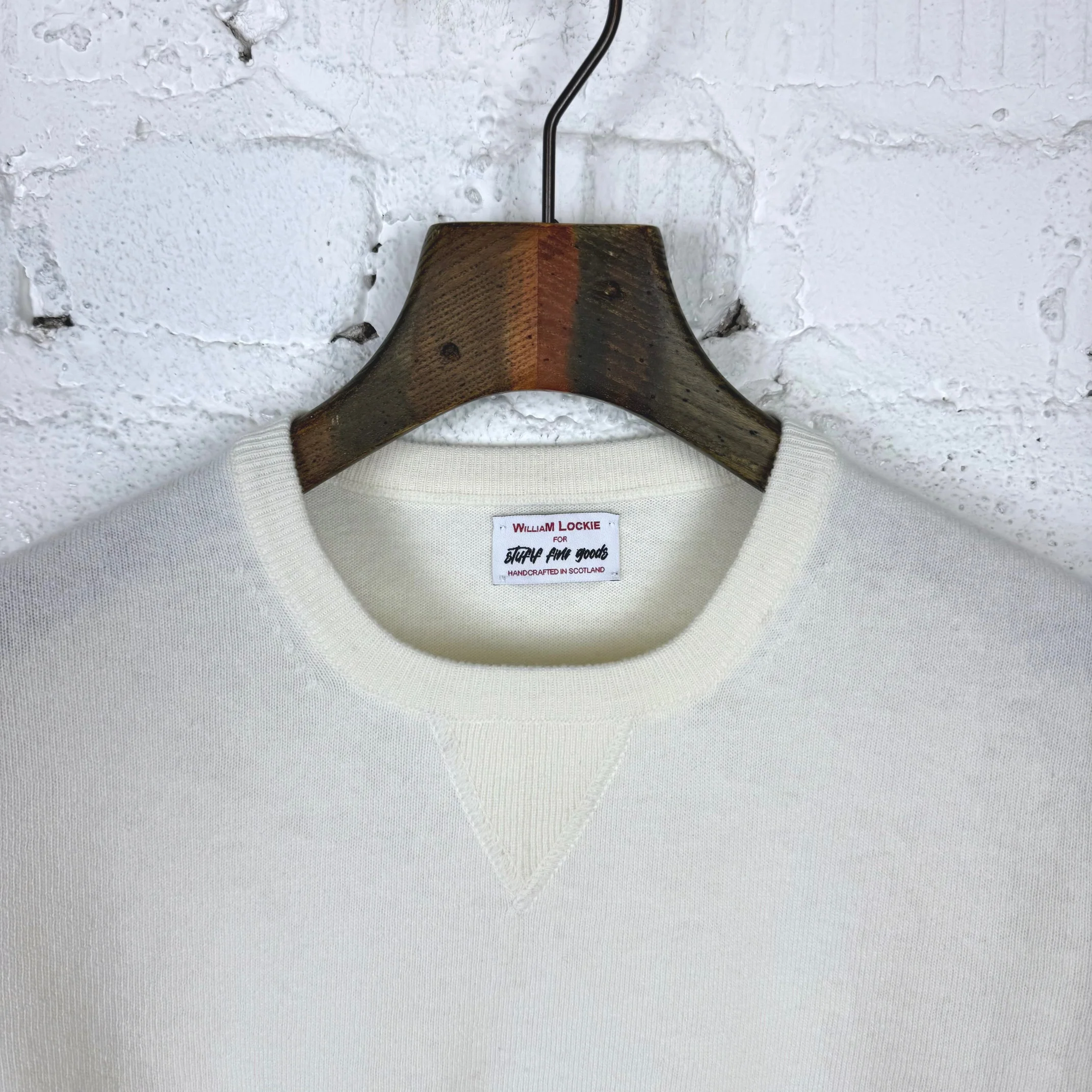 william lockie x stuf|f | vintage gordon v-inset crew neck sweater - ice white - Image 3