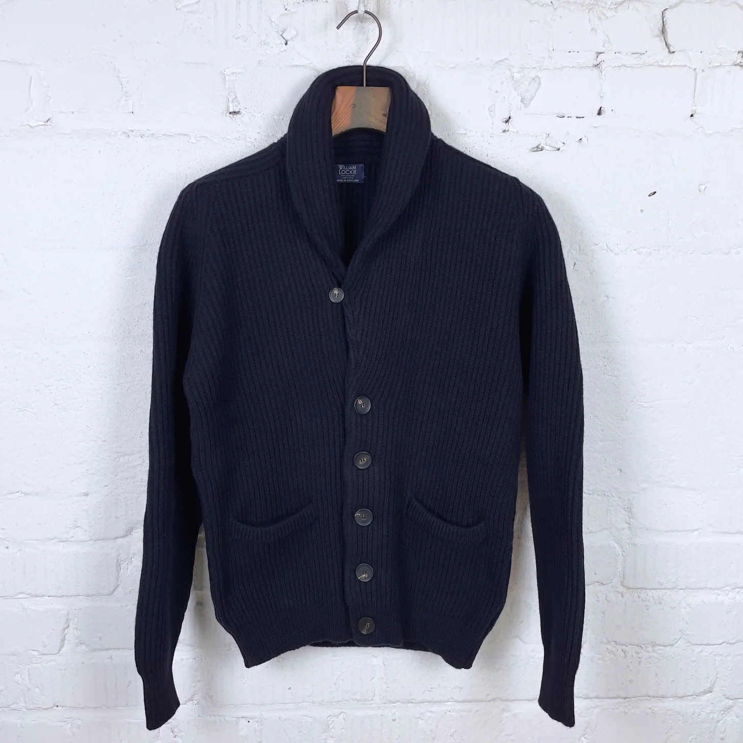 william lockie x stuf|f | windsor shawl collar knit cardigan - navy