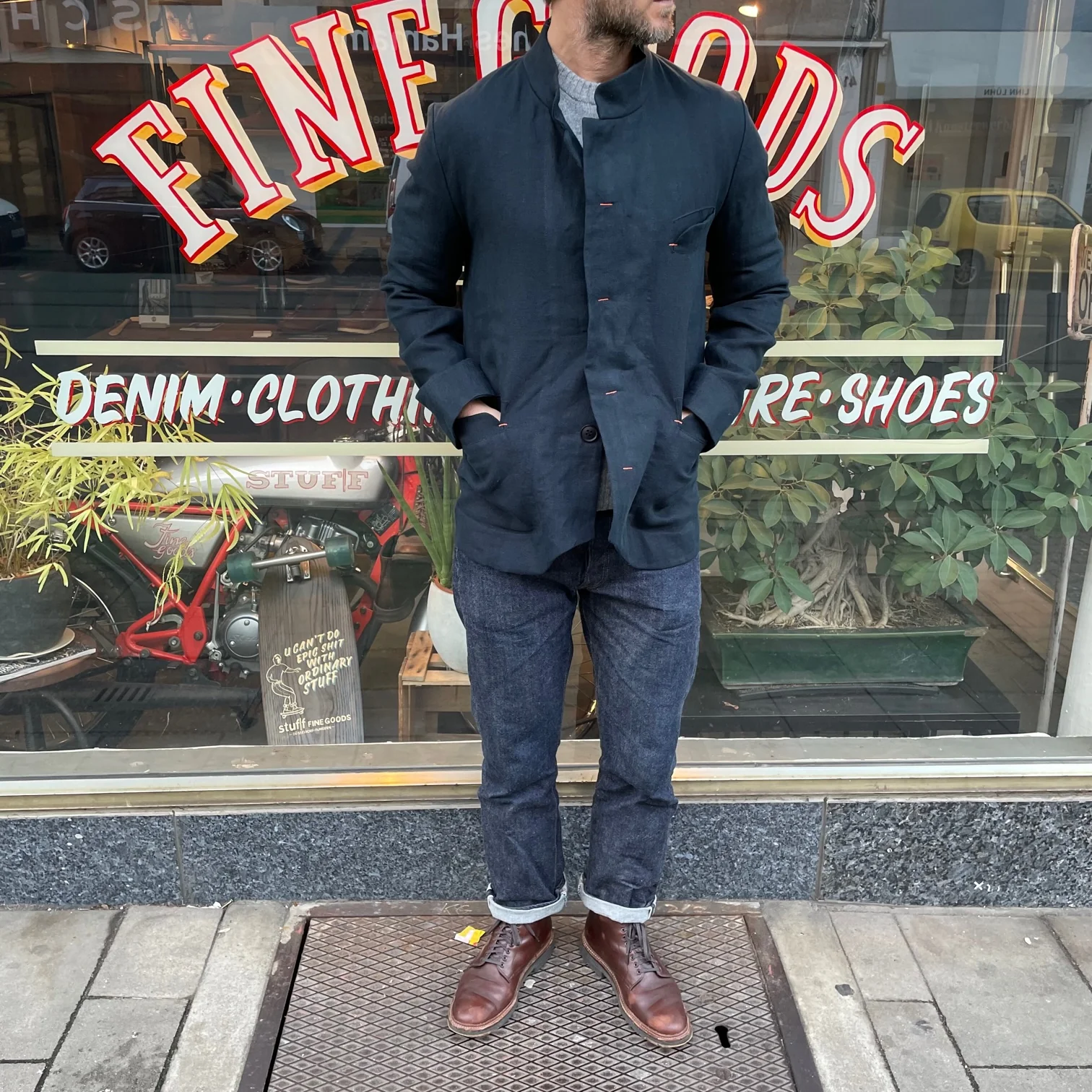 workhouse | chinvest jacket in navy linen - Image 3