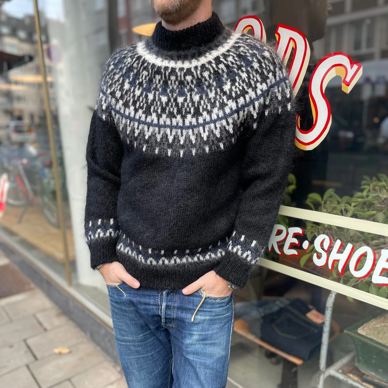 yonetomi | mohair wool nordic knit sweater - black - Image 3