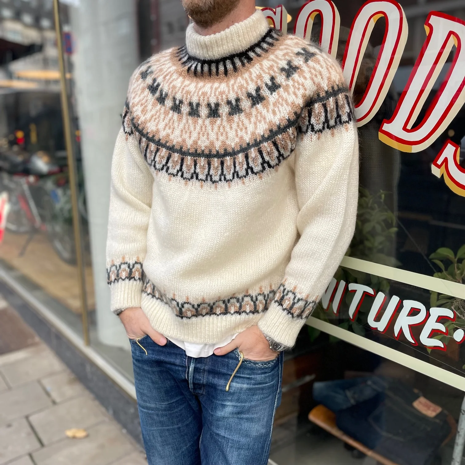 yonetomi | mohair wool nordic knit sweater - white - Image 2